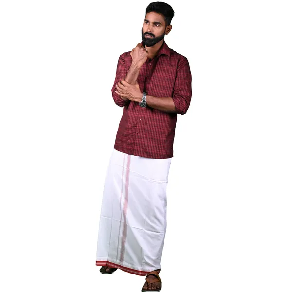 Coral_Cotton_Men'S_Single_Dhoti_With_Border-2Mtrs