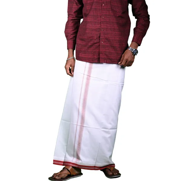 Coral_Cotton_Men'S_Single_Dhoti_With_Border-2Mtrs