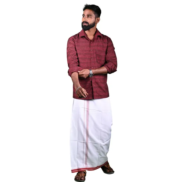 Coral_Cotton_Men'S_Single_Dhoti_With_Border-2Mtrs