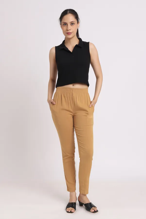 Light_Kakhi_Rayon_Chudhidar_Pant_For_Women
