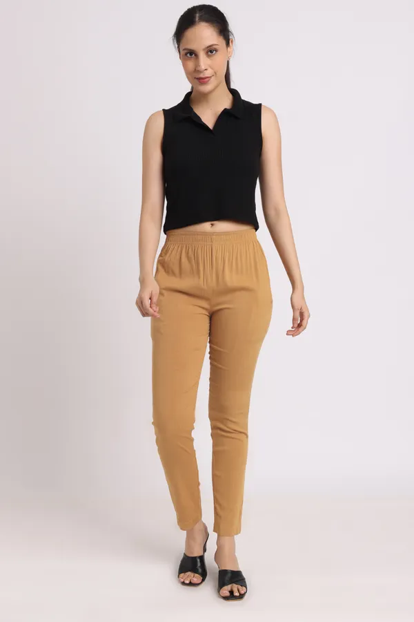 Light_Kakhi_Rayon_Chudhidar_Pant_For_Women