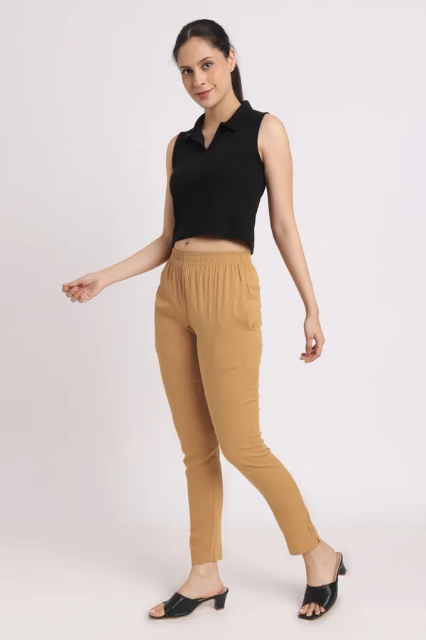 Light_Kakhi_Rayon_Chudhidar_Pant_For_Women