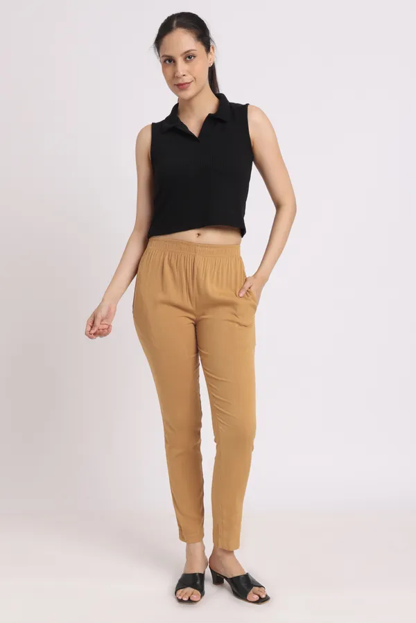 Light_Kakhi_Rayon_Chudhidar_Pant_For_Women