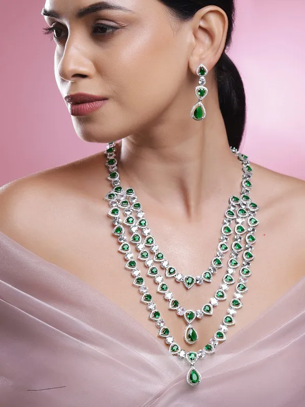 Green_Rhodium-Plated_Multi-Layer_Emerald_&_Cubic_Zirconia_Studded_Statement_Necklace_Set