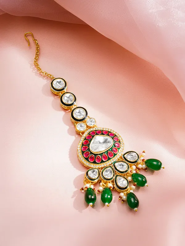 Gold_Plated_Brass_Kundan_Green_Beads_Bridal_Jewellery_Set