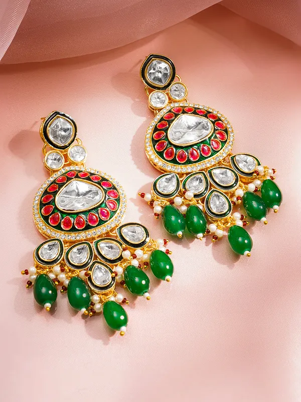 Gold_Plated_Brass_Kundan_Green_Beads_Bridal_Jewellery_Set
