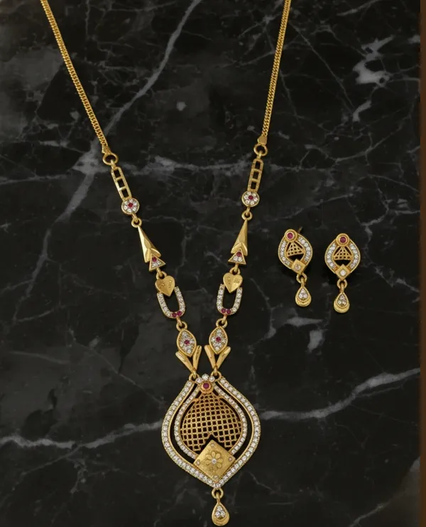 Micro_Gold_Plated_AD_Diamond_Studded_Fancy_Forming_Necklace_With_Earrings_For__Women
