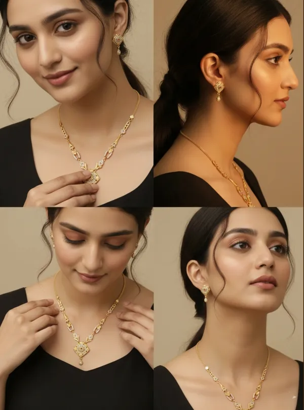 Micro_Gold_Plated_AD_Diamond_Studded_Forming_Square_Necklace_With_Earrings