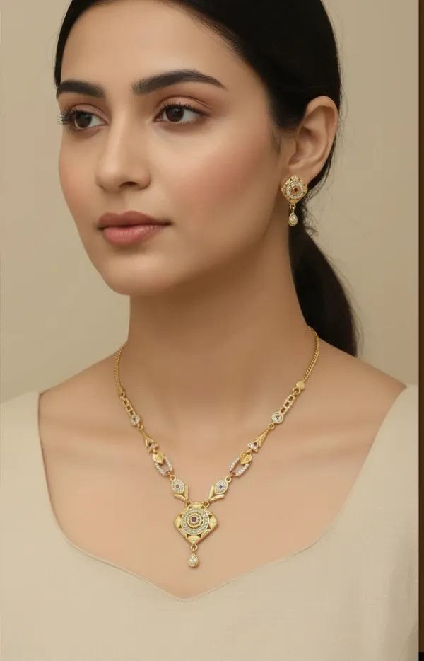 Micro_Gold_Plated_AD_Diamond_Studded_Forming_Square_Necklace_With_Earrings