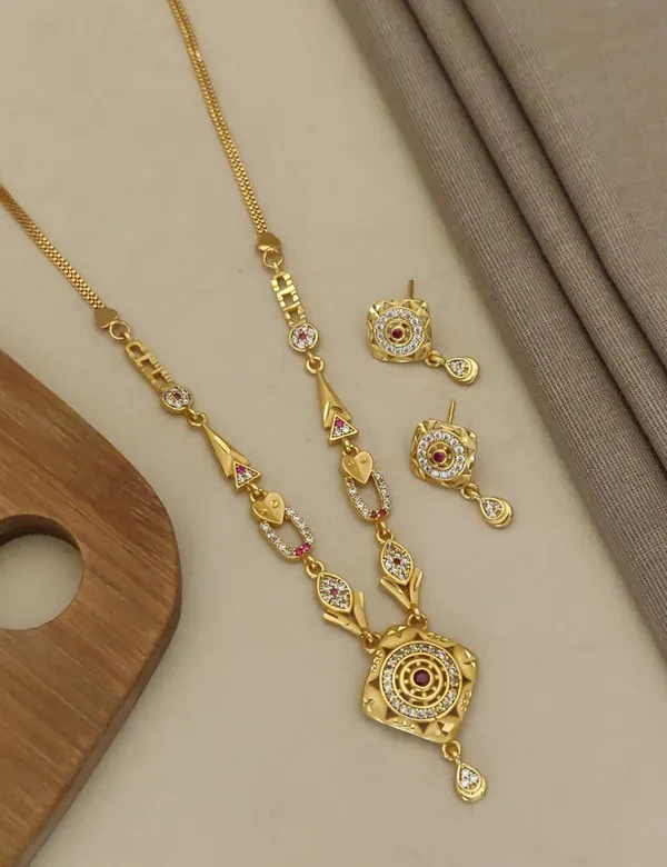 Micro_Gold_Plated_AD_Diamond_Studded_Forming_Square_Necklace_With_Earrings