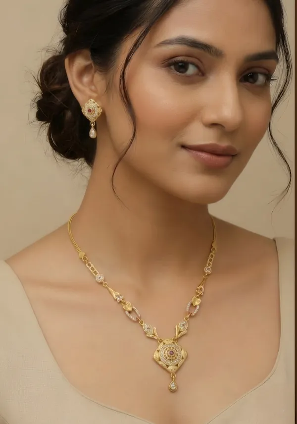 Micro_Gold_Plated_AD_Diamond_Studded_Forming_Square_Necklace_With_Earrings