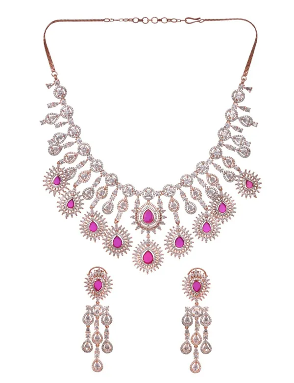 Rose_Gold_Toned_Pink_Ad_Studded_Statement_Necklace_Jewellery_Set