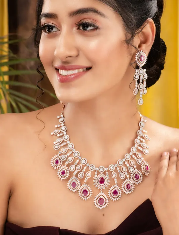 Rose_Gold_Toned_Pink_Ad_Studded_Statement_Necklace_Jewellery_Set