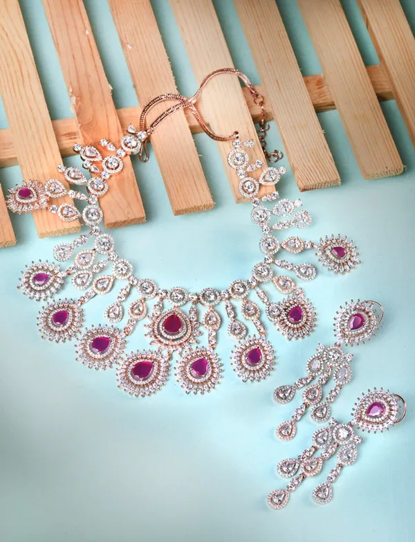 Rose_Gold_Toned_Pink_Ad_Studded_Statement_Necklace_Jewellery_Set