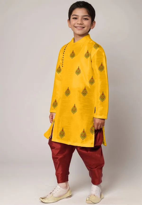 Yellow_Printed_Kurta_With_Dhoti_For_Boy