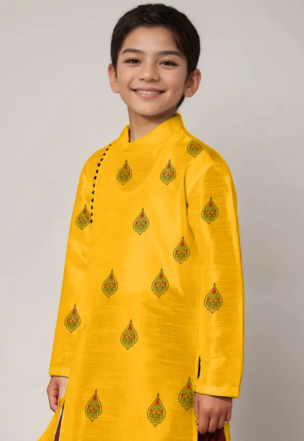 Yellow_Printed_Kurta_With_Dhoti_For_Boy