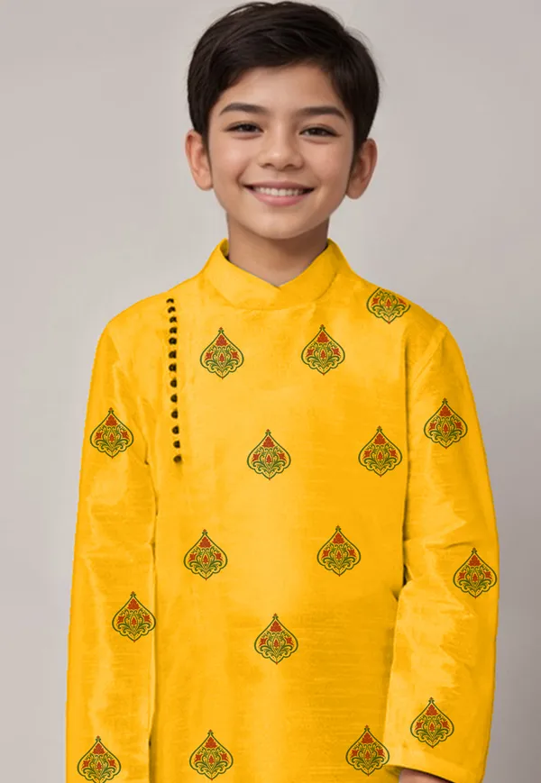 Yellow_Printed_Kurta_With_Dhoti_For_Boy