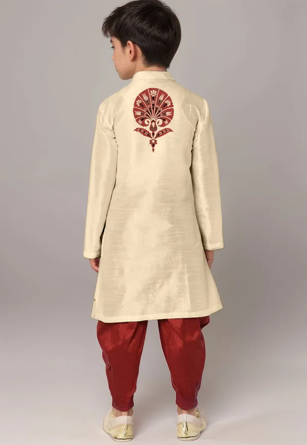 Beige_Printed_Kurta_With_Dhoti_For_Boy