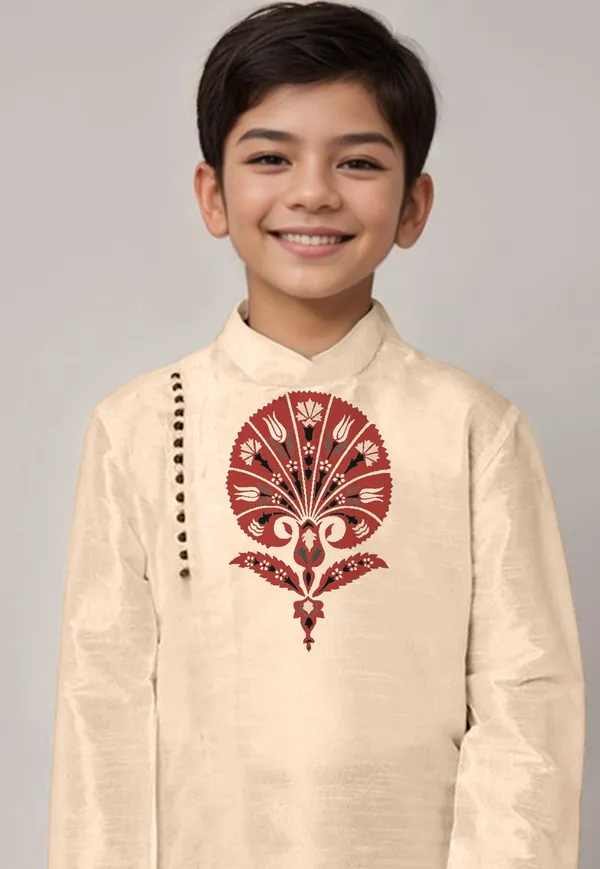 Beige_Printed_Kurta_With_Dhoti_For_Boy