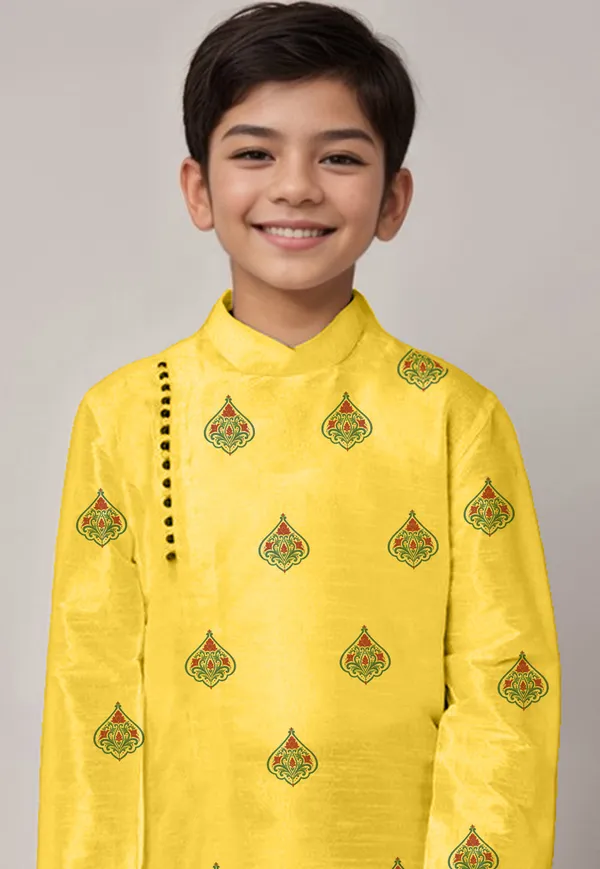 Yellow_Printed_Kurta_With_Dhoti_For_Boy