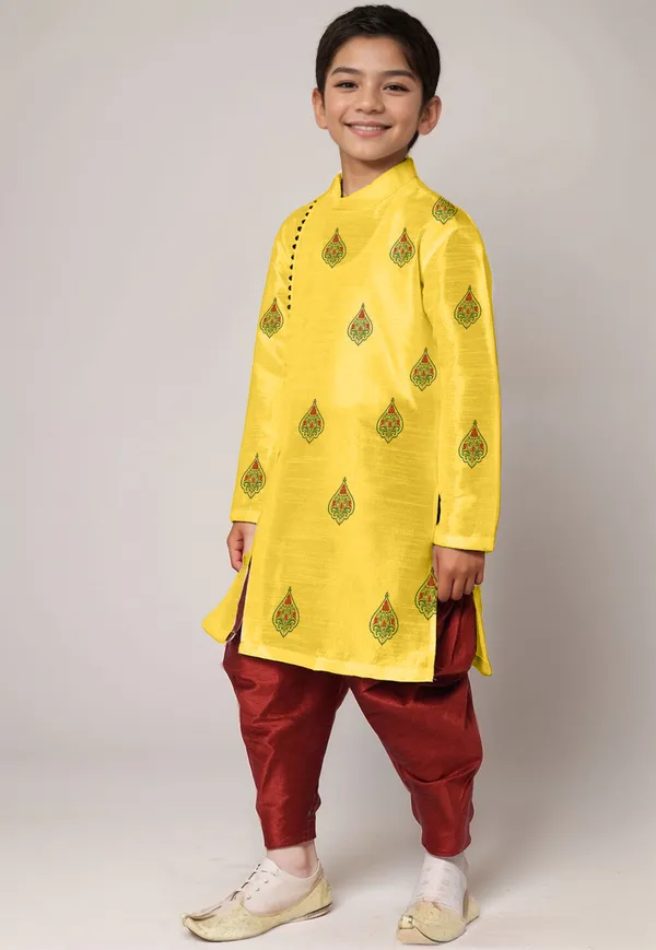Yellow_Printed_Kurta_With_Dhoti_For_Boy