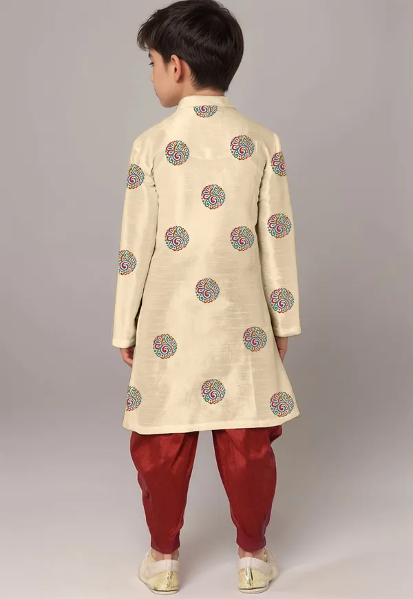 Beige_Printed_Kurta_With_Dhoti_For_Boy