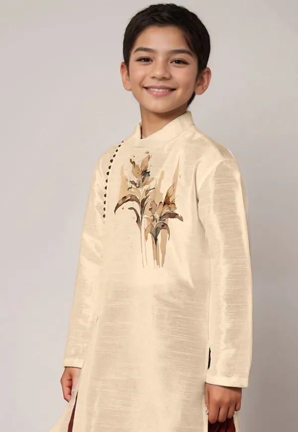 Beige_Printed_Kurta_With_Dhoti_For_Boy