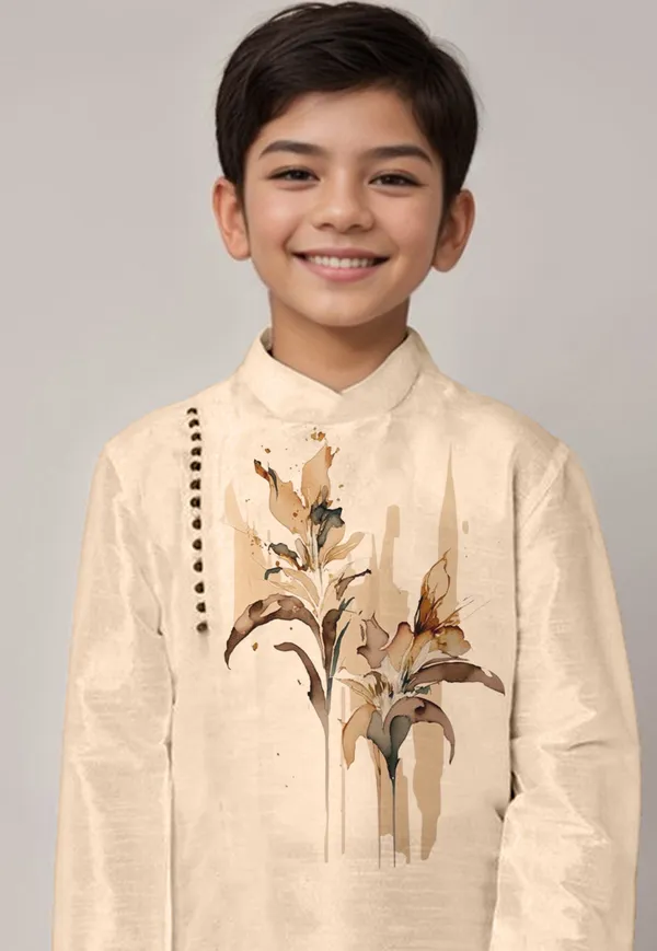 Beige_Printed_Kurta_With_Dhoti_For_Boy