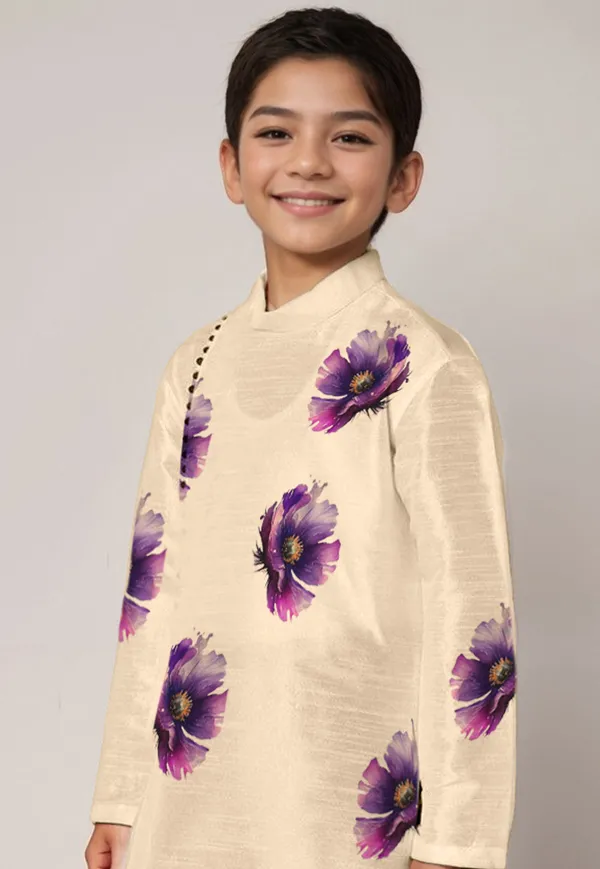 Beige_Printed_Kurta_With_Dhoti_For_Boy