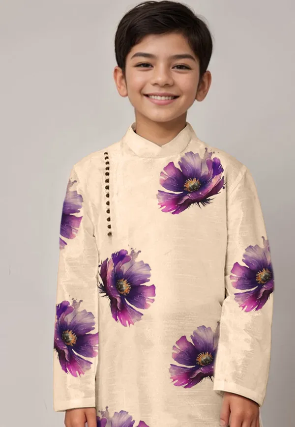 Beige_Printed_Kurta_With_Dhoti_For_Boy