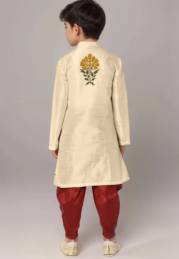 Beige_Printed_Kurta_With_Dhoti_For_Boy