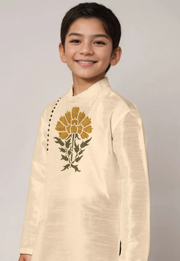 Beige_Printed_Kurta_With_Dhoti_For_Boy