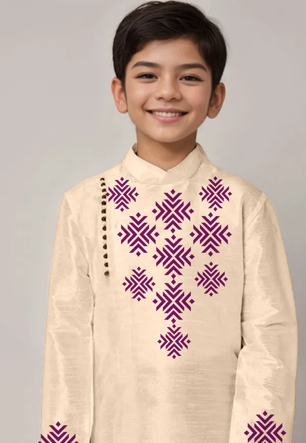 Beige_Printed_Kurta_With_Dhoti_For_Boy