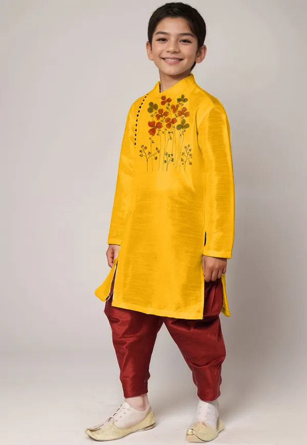 Yellow_Printed_Kurta_With_Dhoti_For_Boy