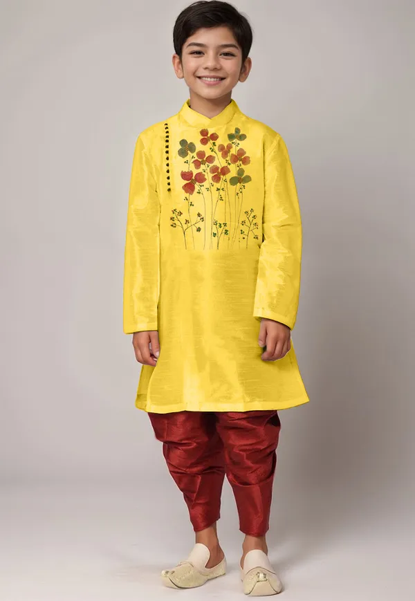 Yellow_Printed_Kurta_With_Dhoti_For_Boy