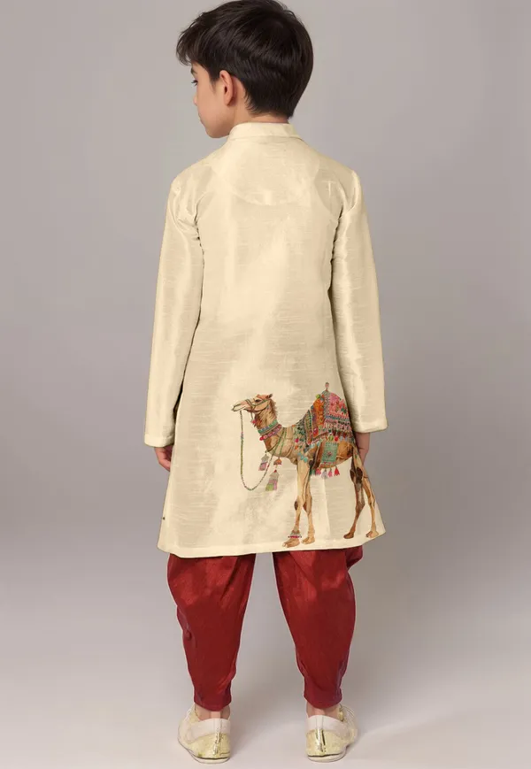 Beige_Printed_Kurta_With_Dhoti_For_Boy