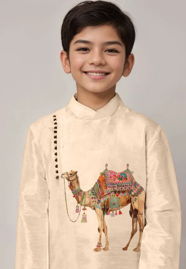 Beige_Printed_Kurta_With_Dhoti_For_Boy