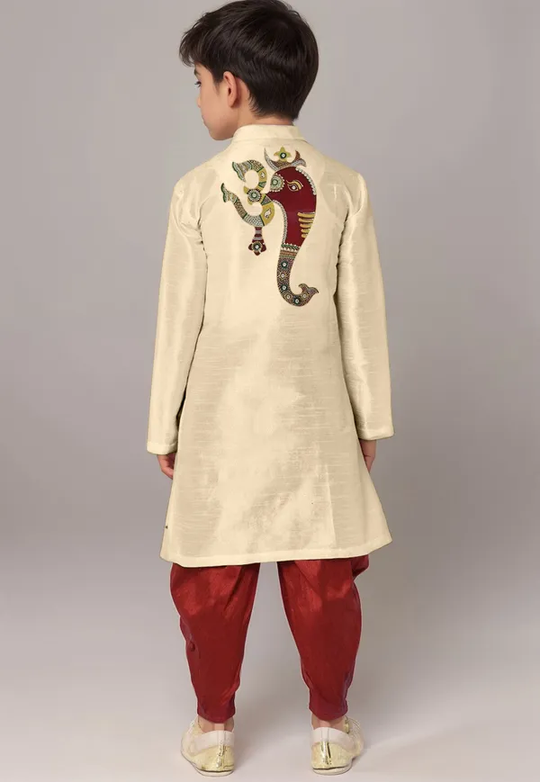 Beige_Printed_Kurta_With_Dhoti_For_Boy