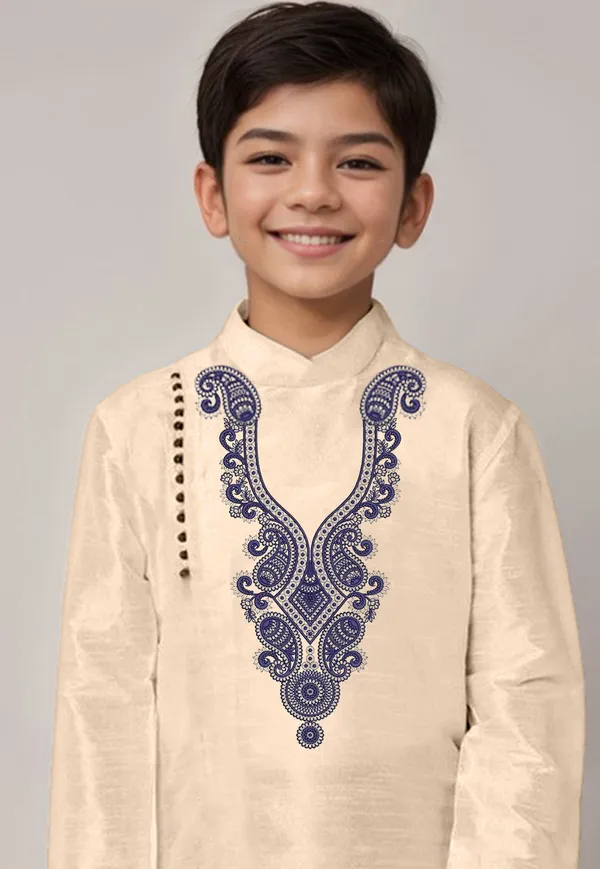 Beige_Printed_Kurta_With_Dhoti_For_Boy