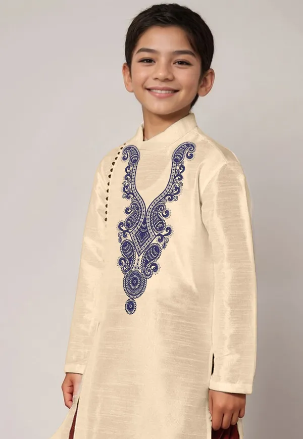 Beige_Printed_Kurta_With_Dhoti_For_Boy