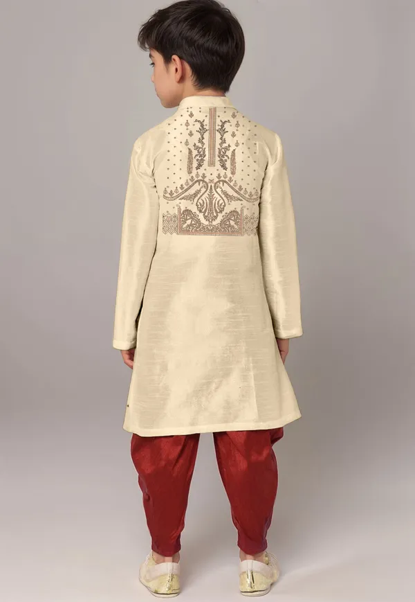 Beige_Printed_Kurta_With_Dhoti_For_Boy