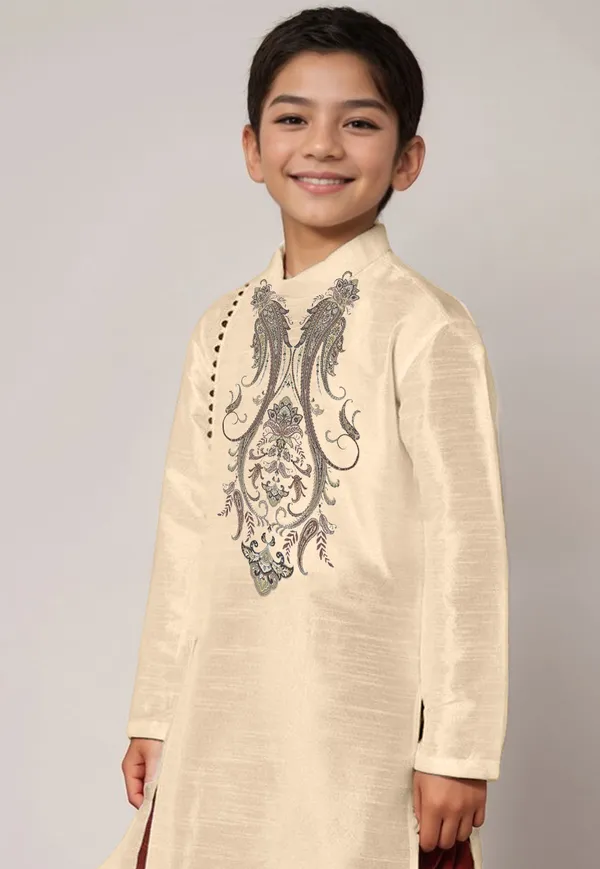 Beige_Printed_Kurta_With_Dhoti_For_Boy