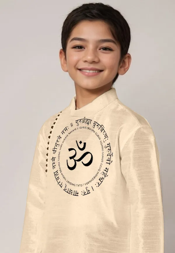 Beige_Printed_Kurta_With_Dhoti_For_Boy