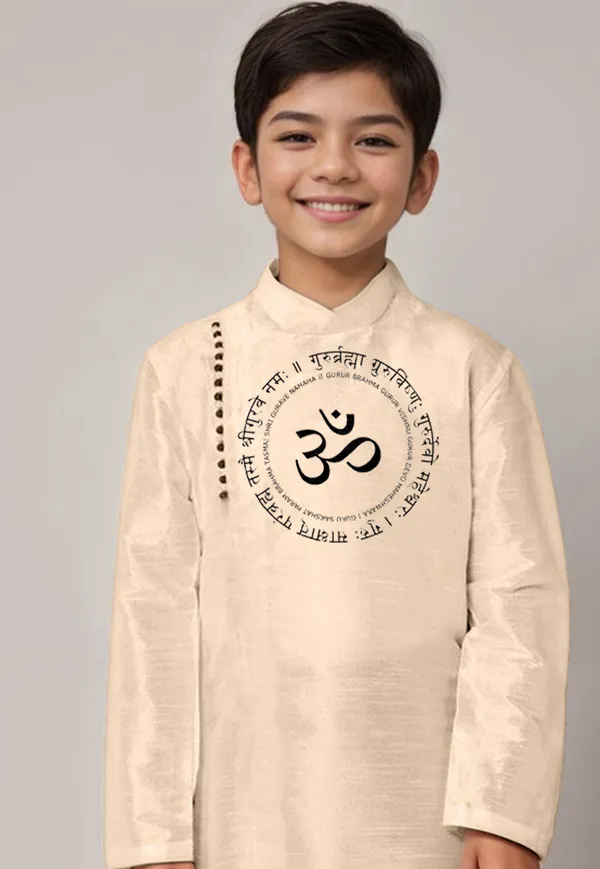 Beige_Printed_Kurta_With_Dhoti_For_Boy