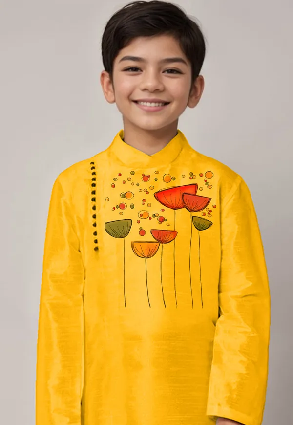 Yellow_Printed_Kurta_With_Dhoti_For_Boy