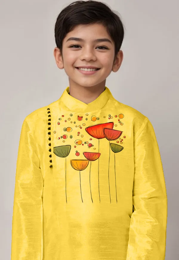 Yellow_Printed_Kurta_With_Dhoti_For_Boy