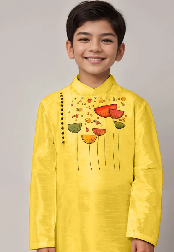 Yellow_Printed_Kurta_With_Dhoti_For_Boy