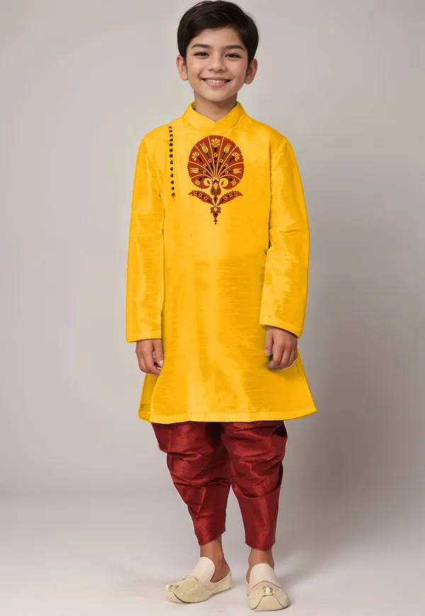 Yellow_Printed_Kurta_With_Dhoti_For_Boy