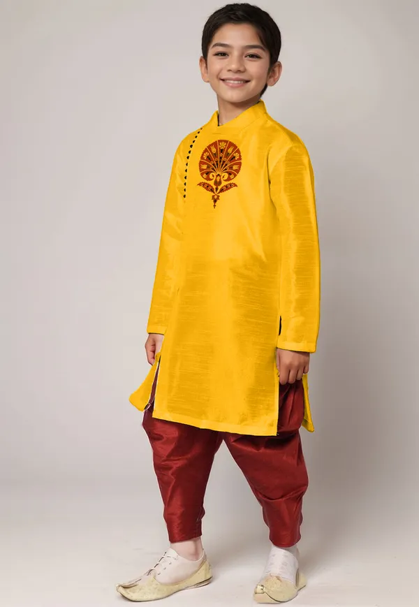 Yellow_Printed_Kurta_With_Dhoti_For_Boy