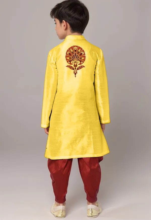Yellow_Printed_Kurta_With_Dhoti_For_Boy